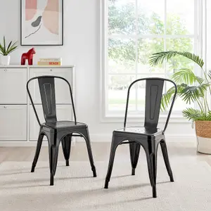 Furniturebox Set of 2 Black Colton Tolix Style Stackable Industrial Metal Dining Chair