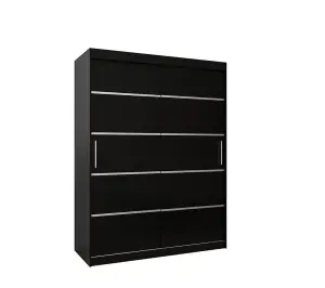 Verona 01 Contemporary 2 Sliding Door Wardrobe 5 Shelves 2 Rails Black Matt (H)2000mm (W)1500mm (D)620mm