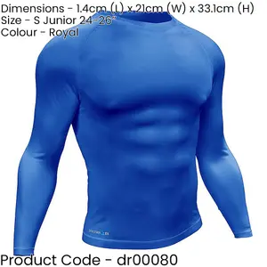 S - BLUE Junior Long Sleeve Baselayer Compression Shirt - Unisex Training Top