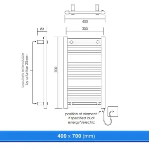 400x700mm Straight Chrome Heated Towel Warmer Ladder Rail Radiator