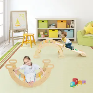 Costway 3-in-1 Triangle Climbing Set Wooden Toddler Climber with Reversible Ramp Arch