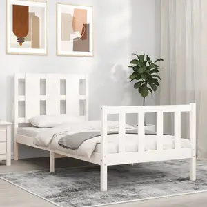 Berkfield Bed Frame with Headboard White 90x200 cm Solid Wood