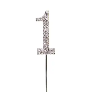 Silver 1 Sparkley Diamond Cake Topper Number 1 for Birthday Anniversary