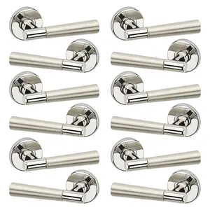 URBNLIVING 116mm Length 12 Pcs Lille Metal Polished & Satin Nickel Rose Lever Latch Door Handles Set