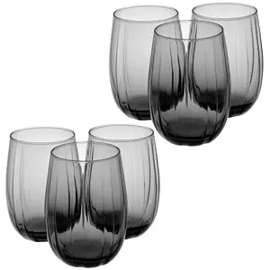 Queensway Home & Dining 380ml 6 Pcs Linka Dark Grey Coloured Glassware Cup Tall Short Cocktail Tumblers Sets