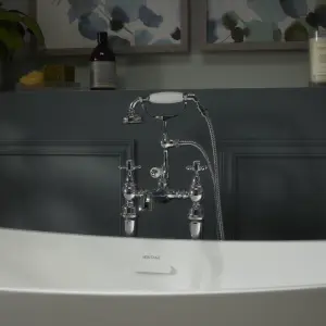 Heritage Highbrook Gloss Chrome effect Deck-mounted Manual Double Bath Mixer Tap