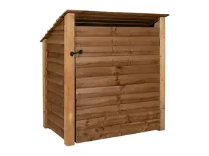 Wooden log store (roof sloping back) with door W-119cm, H-126cm, D-88cm - brown finish