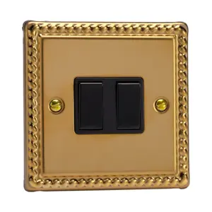 Varilight 2-Gang (10A Intermediate Switch + 10A 1- or 2-Way Rocker Switch) Georgian Brass