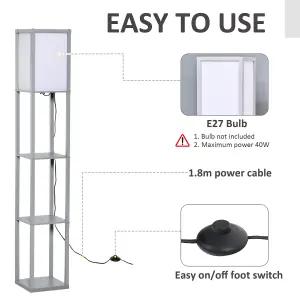 HOMCOM Floor Lamp Reading Lamp with 3-Tier Storage Shelf for Home Office Grey