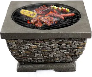 Homeology Fireology TONTERIA Prestigious Garden Fire Pit Brazier and Barbecue with Eco-Stone Finish