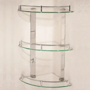 3 Tier Wall Mounted Tempered Glass Corner Bathroom Shelf Shower Storage Organizer Dia 20 cm