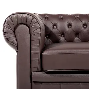 Leather Living Room Set Brown CHESTERFIELD