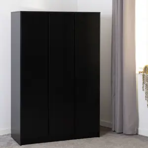 Malvern 3 Door Wardrobe in Black Finish Hanging Rail and Shelving