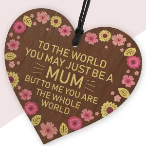 Red Ocean Mothers Day Gifts A Present For Mum Handmade Plaque  Mum My Whole World Wood Heart Mother from daughter thank you