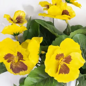 Blooming Artificial - 28cm / 1ft Yellow Faux Pansy Bush Multi-Pack