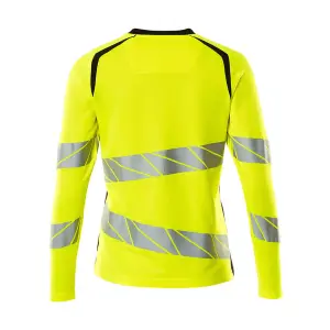 Mascot Accelerate Safe Ladies Fit Long-Sleeved T-shirt (Hi-Vis Yellow/Dark Navy)  (XXX Large)