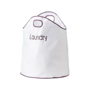 Oxford Fabric Laundry Bag with Handles White/Purple