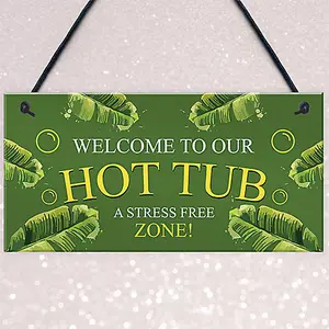 Red Ocean Hot Tub Sign Welcome Hanging Wall Plaque Shed Sign Garden Sign Gift For New Home