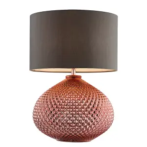 Marlo Copper Plated Glass with Grey Faux Silk Shade 1 Light Table Light