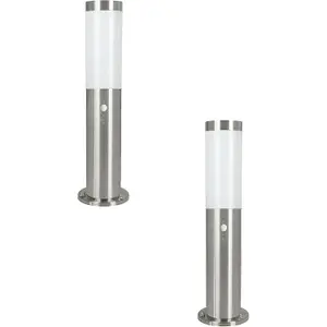 2 PACK IP44 Outdoor Bollard Light & PIR Sensor Stainless Steel 450mm Lamp Post