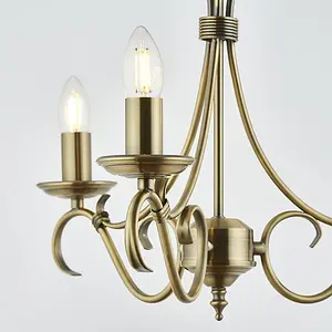 Luminosa Bernice 3 Light Multi Arm Ceiling Pendant Antique Brass, E14