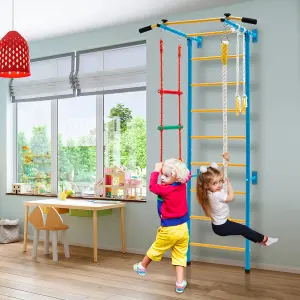 Costway Kids Steel Swedish Ladder Set Gymnastic Wall Gym Pull-up Bar Climbing Frame