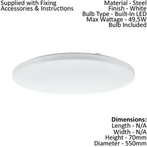 Wall Flush Ceiling Light Colour White Shade White Plastic Bulb LED 49.5W