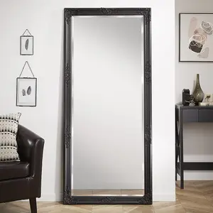 Leaner Mirror Highbury Bevelled edge Glass Rectangle Full Length with Antique Black Frame- H 165cm X W 74cm for Hanging in Bedroom