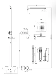 Keenware KBS-204 Bondi Midas Square Overhead Shower System: Brushed Brass