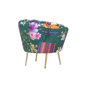 Fabric Green Patchwork Daisy Accent Chair Multicolour