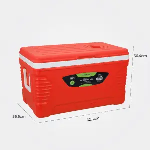 Royalford 50L Insulated Ice Cooler Box, 3 Layer Thermal Insulation Chiller Box, Portable Ice Box, Red