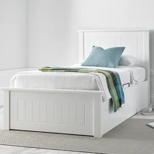 New England Solo White Wooden Ottoman Storage Bed - Single 3ft Bed Frame