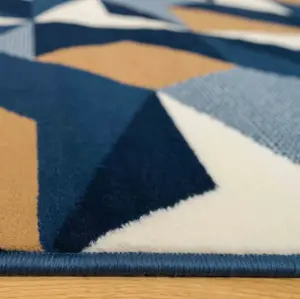 Navy Blue Diamond Geometric Living Room Runner Rug 60x240cm