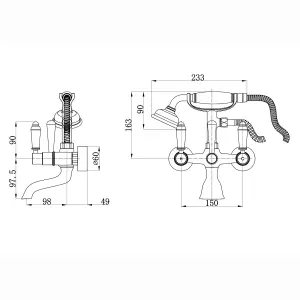 ENKI Downton Chrome Wall Mounted Ceramic Lever Brass Bath Shower Mixer Tap BT0510