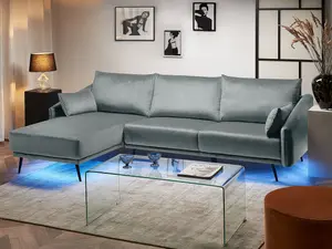 Corner Sofa with LED VARDE Grey Velvet Right Hand