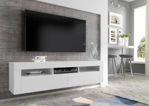 MORENO 160 TV Cabinet - White Matt, Versatile Wall Mountable or Free-Standing Unit 350mm x 410/430mm x 1600mm