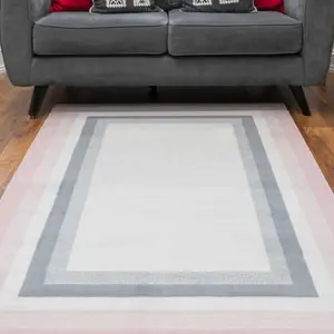 Blush Pink Grey Bordered Living Room Rug 240x330cm