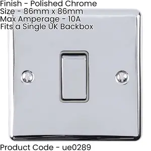 1 Gang Single 10A INTERMEDIATE Light Switch POLISHED CHROME & GREY Metal Rocker