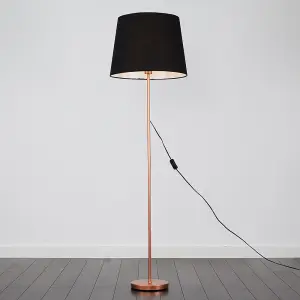 ValueLights Modern Copper Metal Standard Floor Lamp With Black Tapered Shade - Includes 6w LED Bulb 3000K Warm White