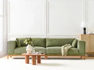 Beliani Modern 4 Seater Cord Sofa Green VENG