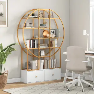 Costway 6-Tier Golden Bookshelf 180cm Tall Metal Bookcase w/ Staggered Shelves