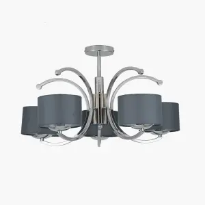 Silver Curved 5 Lights Semi Flush Chandelier