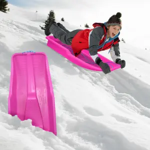 Pink Kids Heavy Duty Snow Sledge Toboggan Sleigh Sled Rope Plastic Adults Ski Board