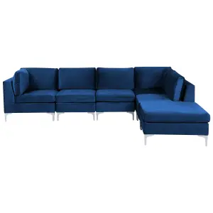 Sofa with Ottoman EVJA Navy Blue Velvet Left Hand