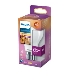 Philips Classic B22 13W 1521lm Frosted A60 Warm white & neutral white LED Dimmable Light bulb