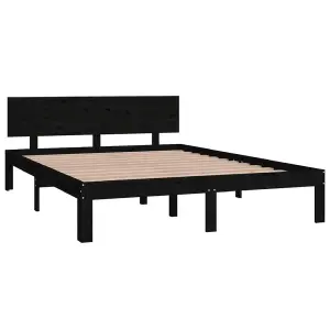 Berkfield Bed Frame Black Solid Wood Pine 140x200 cm