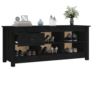 Berkfield Shoe Cabinet Black 110x38x45.5 cm Solid Wood Pine