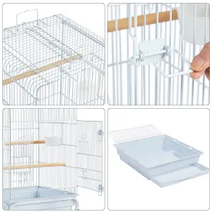 Yaheetech White Play Top Metal Bird Cage w/ Detachable Rolling Stand