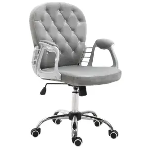 Vinsetto Office Chair Ergonomic 360 degree Swivel Diamante Tufted Home Work Velour Padded Base 5 Castor Wheels Grey