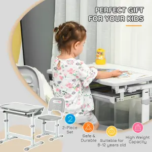 HOMCOM Kids Desk and Chair Set w/ Drawer, Pen Slot Hook - Grey